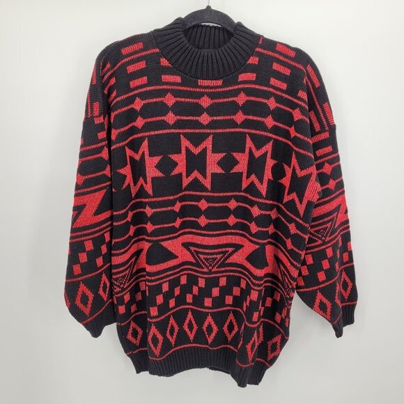 Ellen d kollection womens large red black fair isle sweater acrylic pullover - Picture 8 of 8